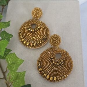 Boho Gold Seed Bead Round Drop Earrings